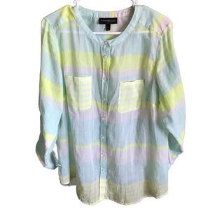 Lane Bryant Size 14/16 green white blouse lightweight semi sheer long sl